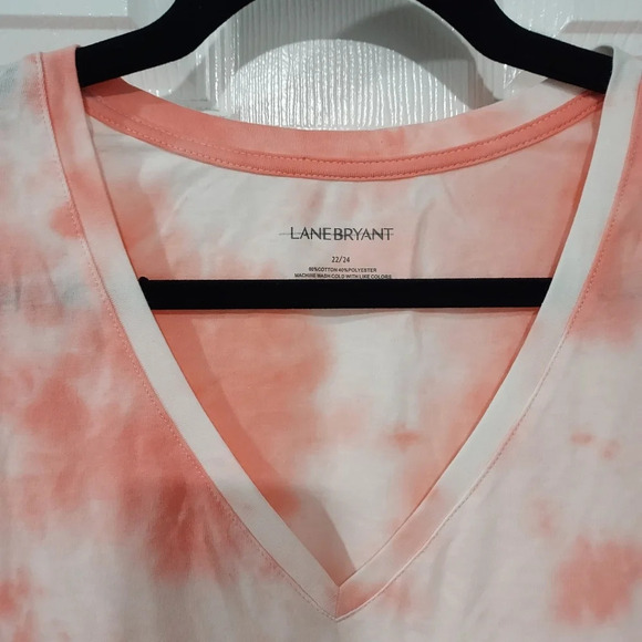 NWOT Lane Bryant Coral Tie-Dye Thanks But No Thanks V-Neck Shirt in Size 22/24 - Picture 3 of 8